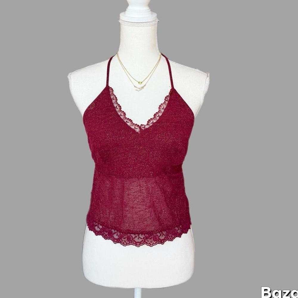 Y2K VTG Burgundy Lace Backless Halter Top